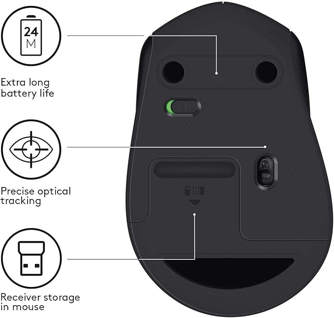 Logitech M330 Silent Plus Wireless Large Mouse - Black (Renewed)