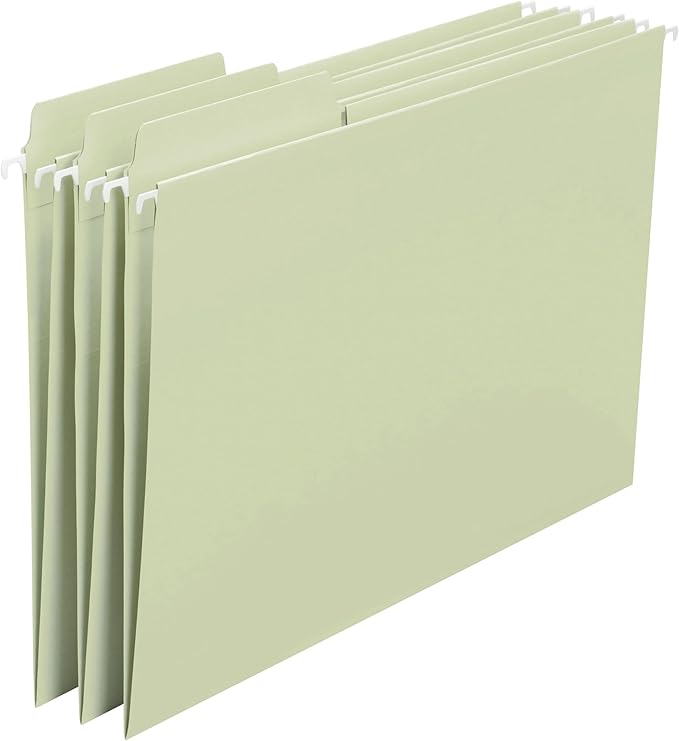 Smead FasTab Hanging File Folder, 1/3-Cut Built-in Tab, Letter Size, Moss, 20 Count (64082)