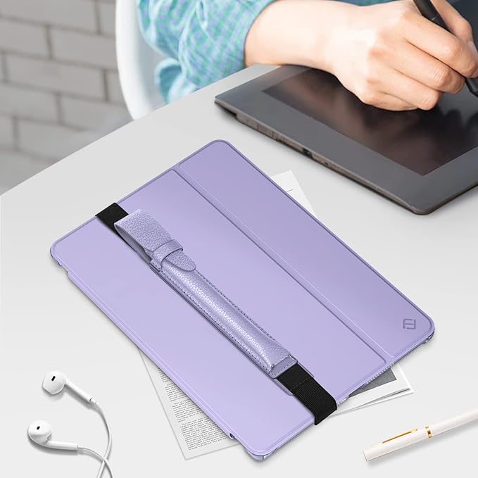 Fintie Pen Holder with USB Adapter Pocket for Apple Pencil Pro, Apple Pencil (USB-C / 1st / 2nd Generation), Elastic Vegan Leather Sleeve Pouch Compatible with iPad Case, Lilac Purple