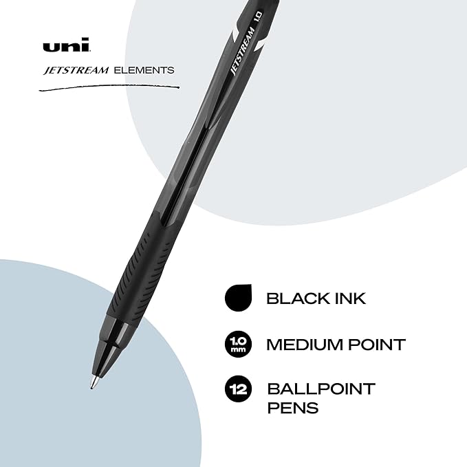 uniball Jetstream Elements Ballpoint Pens, Medium Point (1.0mm), Black, 12 Pack