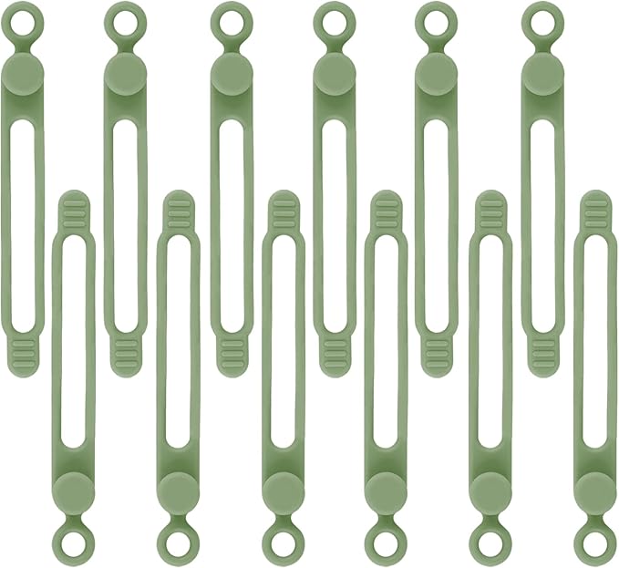 12Pcs Reusable Green Silicone Cord Ties, for Office, Home, Kitchen, School Organization of Electrical Cords, up to 20mm Diameter, 10kg Tensile Strength