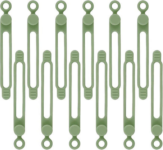 12Pcs Reusable Green Silicone Cord Ties, for Office, Home, Kitchen, School Organization of Electrical Cords, up to 20mm Diameter, 10kg Tensile Strength