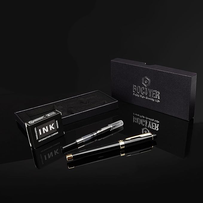 Fountain Pen with Fine Nib & Black Ink, Refillable & Elegant Bent Nib Design, Calligraphy Pens for Writing, Best Fountain Pen for Smooth & Fancy Writing(Grey)