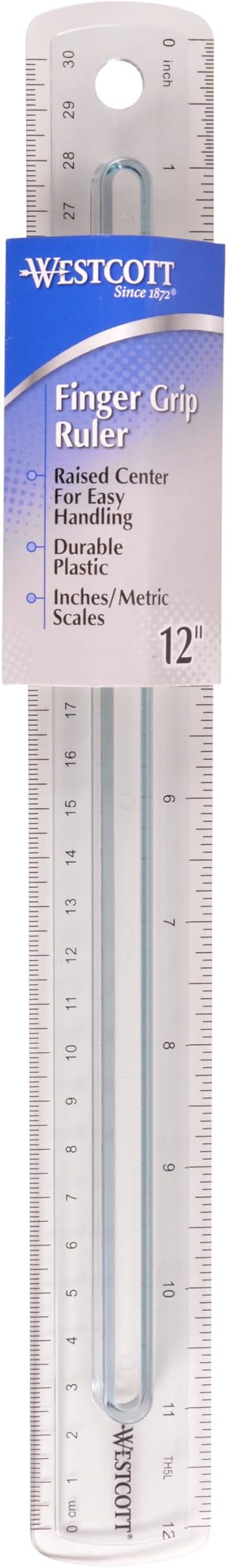 Westcott Finger Grip Ruler, Back-to-School, Smoke Gray, School Supplies, Classroom Supplies, 12-Inch