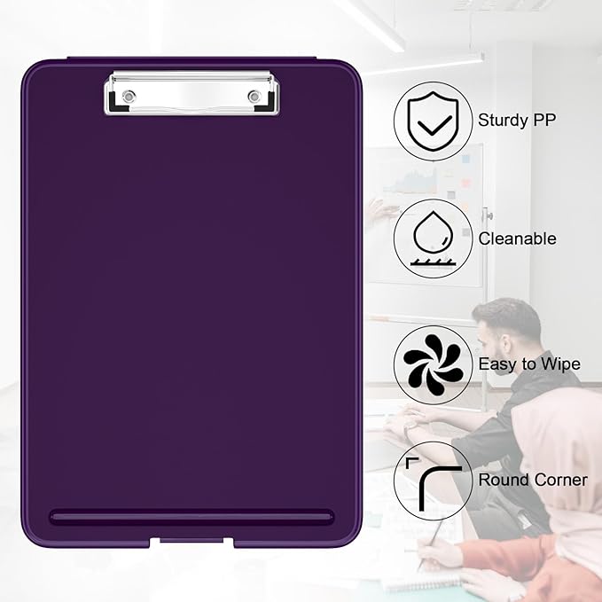 Hongri Clipboard with Storage, 8.5 x 11 Nursing Clip Board Foldable Storage for Nurses, Lawyers, Students, Classroom, Office, School, Size 13.4 x 9.4 X 0.9 in, Dark Purple