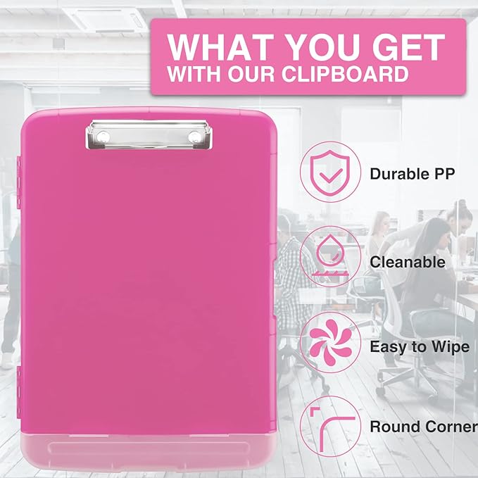 Sooez Clipboard with Storage, Clip Board 8.5 x 11 with Pen Holder, Plastic Organization Case Box for Letter Legal A4 Size Paper, Low Profile Clip, Nurses Teachers Must Haves, School & Office Supplies