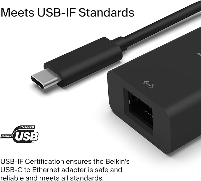 Belkin USB Type C to 2.5 Gb Ethernet Adapter, USB-IF Certified Thunderbolt 3 & 4 / USB-C to LAN Network Adapter Compatible with MacBook Pro/Air, iPad Pro, XPS, Surface, and Other USB C Devices