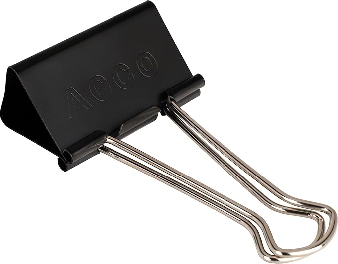 ACCO Brands Binder Clips, Large, 1 Box, 12 Clips/Box (72100)