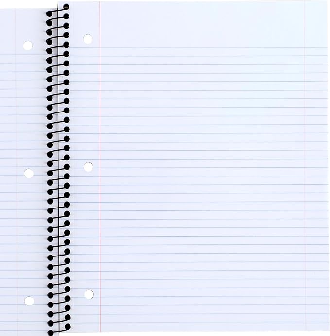 Mead Spiral Notebook, 5 Pack, 3 Subject, Wide Ruled Paper, Plastic Cover, 8" x 10-1/2", 120 Sheets per Notebook, Black, Red, Blue, Green and Yellow (930100A-ECM)