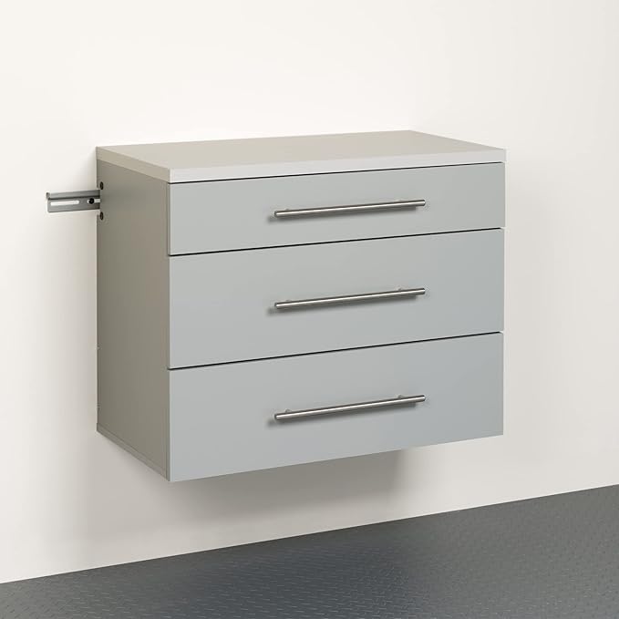Prepac HangUps 30” Wide Wall Mount 3-Drawer Storage Cabinet, Ideal for Tool Storage, Organization for Garage, Kitchen, Laundry, Bathroom, Home Office and More, 30”W x 24”H x 16”D, Light Gray