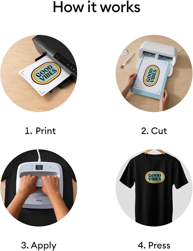 Cricut Printable Iron-On for Dark Fabrics, 10 sheets (8.5" x 11") - Print HTV Compatible with Inkjet Printers - For Joy Xtra, Explore, & Maker Machines