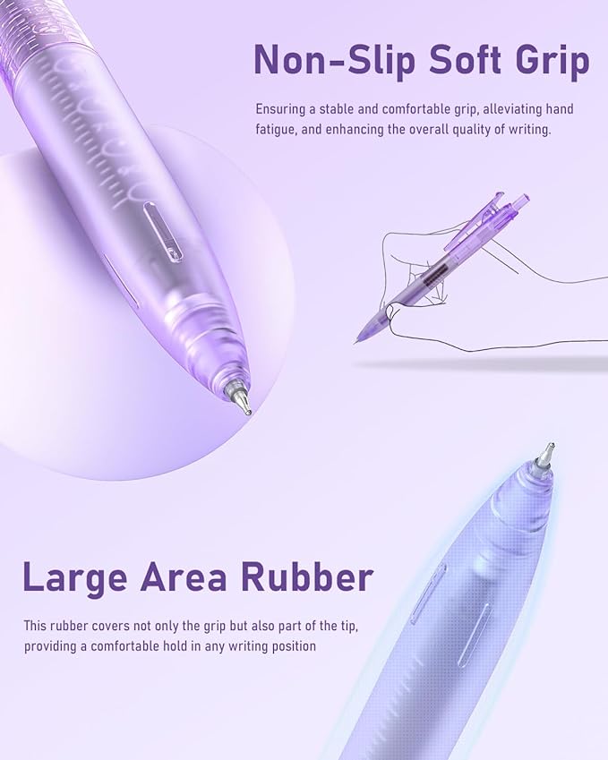 Four Candies Writing Ink Pens with Black & Purple Ink and 2Pack Highlighter Retractable 0.5mm Smooth Fine Point Pens Purple Pens for School Office Girly Stationery Aesthetic Desk Accessories Set of 14