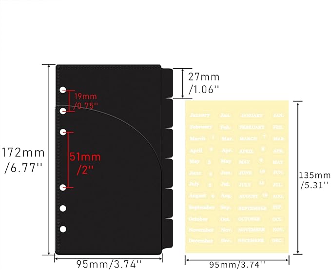 NatSumeBasics 12 Black A6 Binder Pocket Dividers with Label Sticker A6 Cash Envelopes for 6 Rings Budgeting Binder Inserts Supplies Accessories (12 Black)
