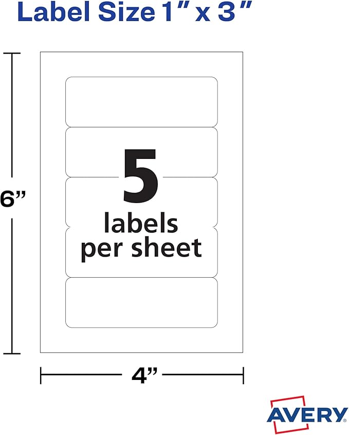 Avery Multi-Use Removable Labels, 1" x 3", Print or Write ID Labels, White, 250 Total (05436)
