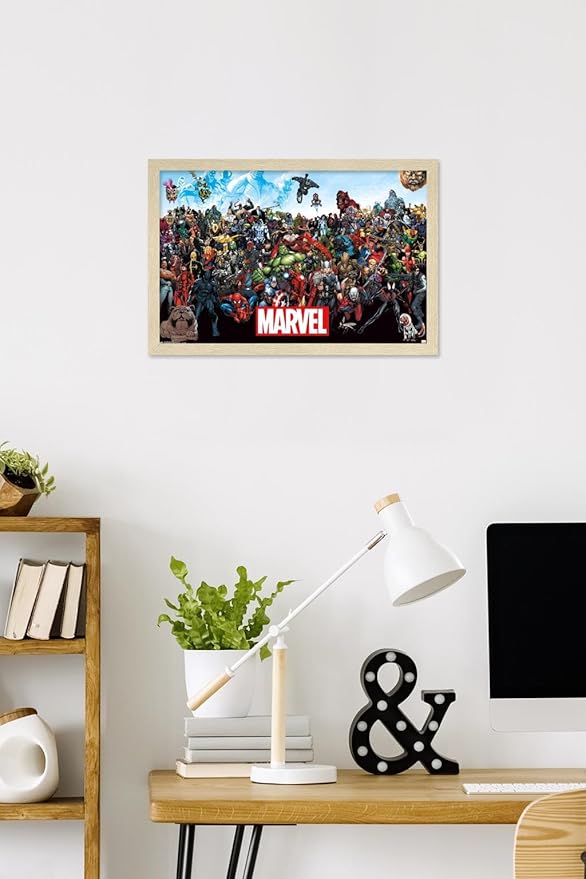 Marvel Comics The Marvel Lineup Wall Poster, 22.4L" x 14.7W", Blonde Framed Version