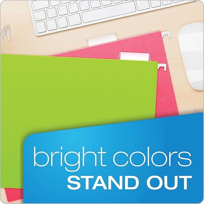 Pendaflex Glow Hanging File Folders, 1/5 Cut, 8 1/2in. x 11in., Letter Size, Assorted Colors, Box Of 25, 81672