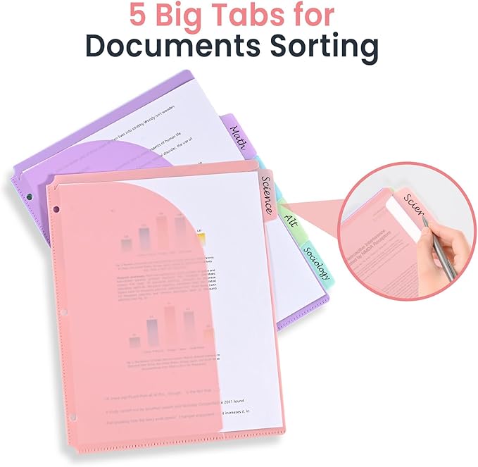 5 Tabs Dividers with Pockets for 3 Ring Binder, 5 Counts Binder Dividers Index for US Letter Size, Binder Dividers with Tabs for School Office Organization(XY026) (1)