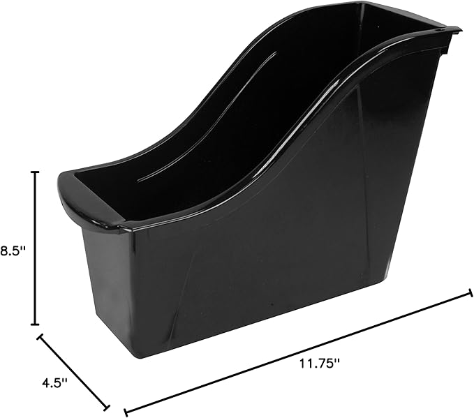 Storex Small Book Bin - Interlocking Plastic Organizer for Home, Office, and Work Space - Black, 6-Pack (70123E06C)