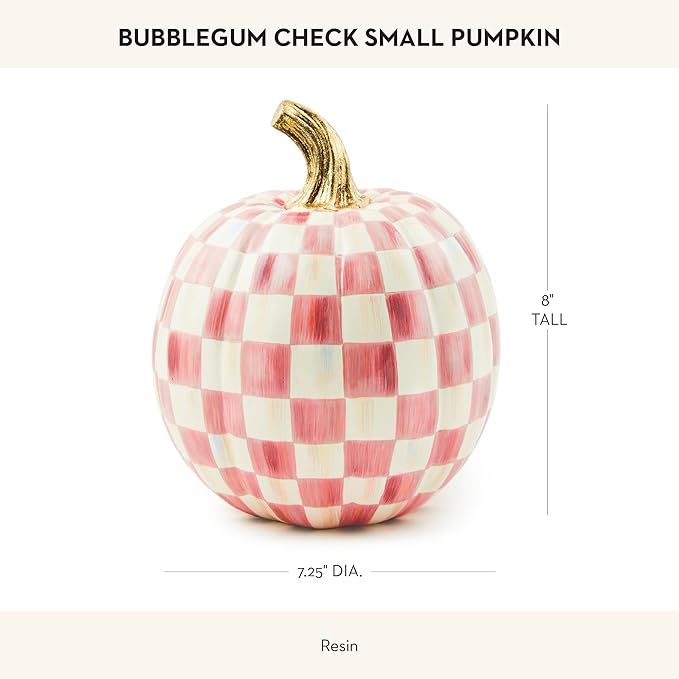 MACKENZIE-CHILDS Small Pumpkin, Resin Halloween Home Decor, Pink-and-White Bubblegum Pink Check