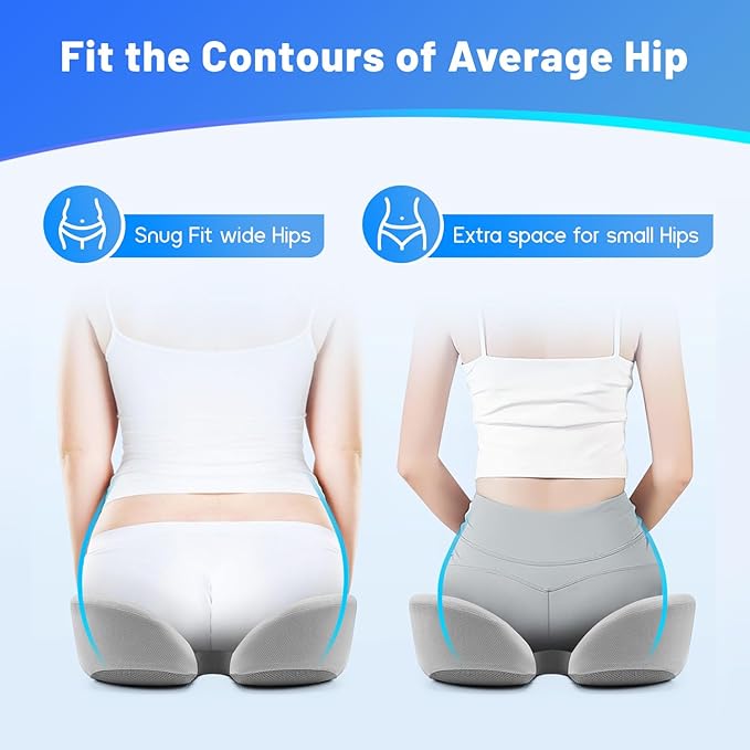 Seat Cushion for Tailbone & Sciatica Pain Relief - Plush Yet Supportive Ergonomic Memory Foam Chair Cushions for Office Chair, Car, Wheelchair,Airplane & Long Sitting(Light Gray)