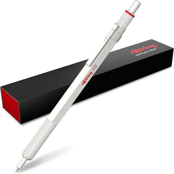 Rotring 600 Metallic Metal Ballpoint Pen, Medium Point, Black Ink, Pearl White Barrel, Refillable, 1 Count - Smooth Writing, Style, Comfort, Non-Slip Grip
