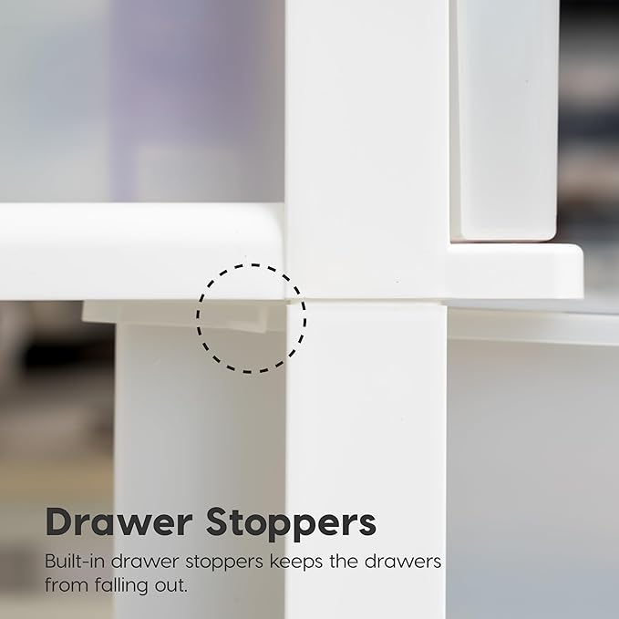 IRIS USA Plastic Drawer Storage Organizer Rolling Cart, with Wheels Casters, 4-Drawers, for Art Craft Supplies Bathroom Dorm Bedroom Laundry Room, Wide, White/Pearl