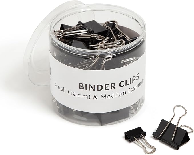 U Brands Binder Clips, Assorted Sizes, Small 3/4-Inch Width and 1/3-Inch Paper Holding Capacity, Medium 1-1/4-Inch Width and 1/2-Inch Paper Holding Capacity, Black and Silver Steel, 80-Count