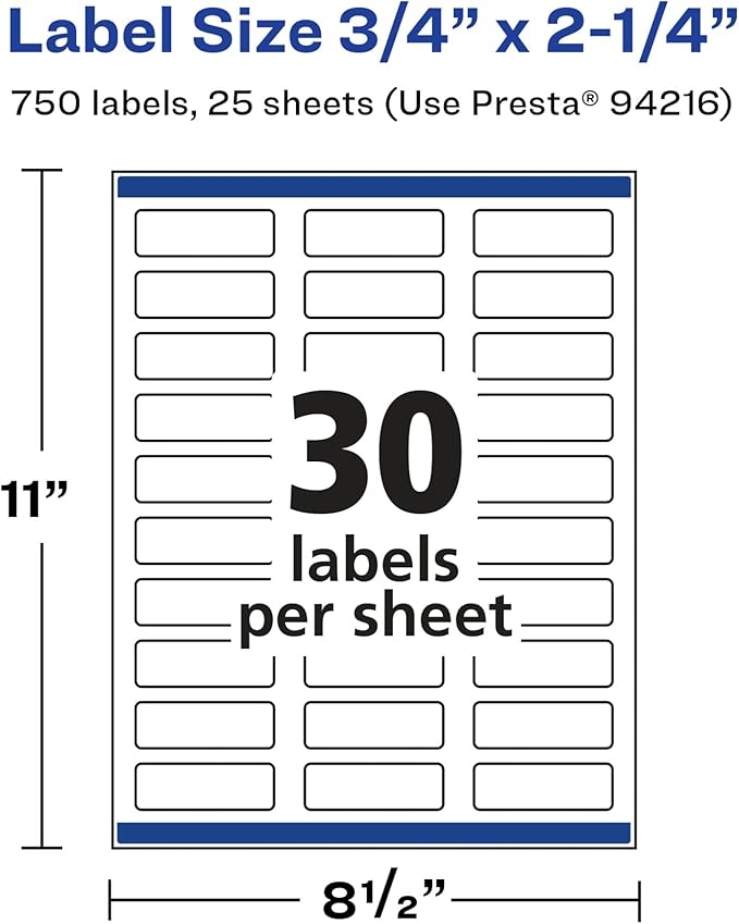 Avery Glossy White Rectangle Labels, Sure Feed Technology, 0.75" x 2.25", 750 Glossy White Labels, Print-to-The-Edge, Permanent Adhesive, Laser/Inkjet Printable
