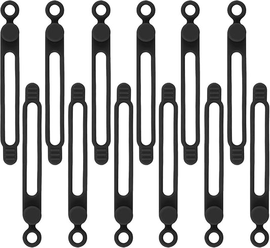 12Pcs Black Silicone Cable Ties - Reusable, Organize Electronic Cords & Wires in Office, Home, Kitchen, School & Travel