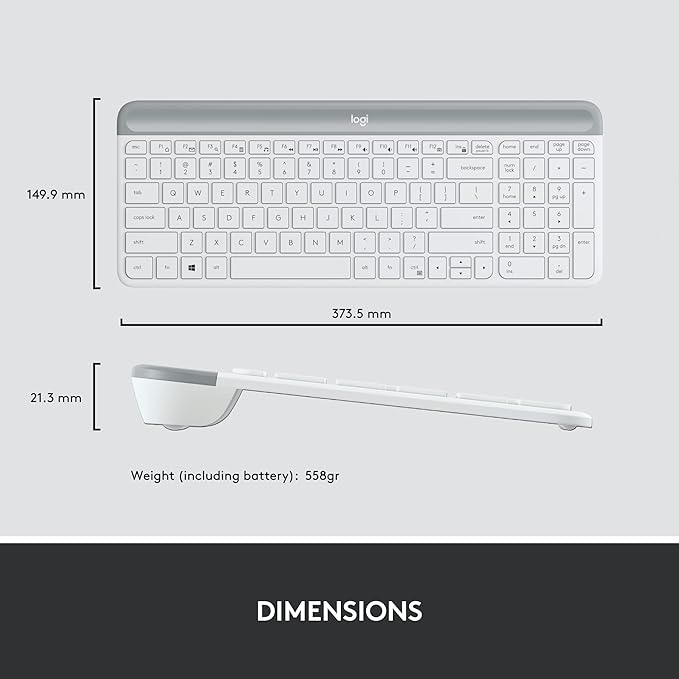 Logitech MK470 Slim Wireless Keyboard and Mouse Combo - Modern Compact Layout, Ultra Quiet, 2.4 GHz USB Receiver, Plug n' Play Connectivity, Compatible with Windows - Off White