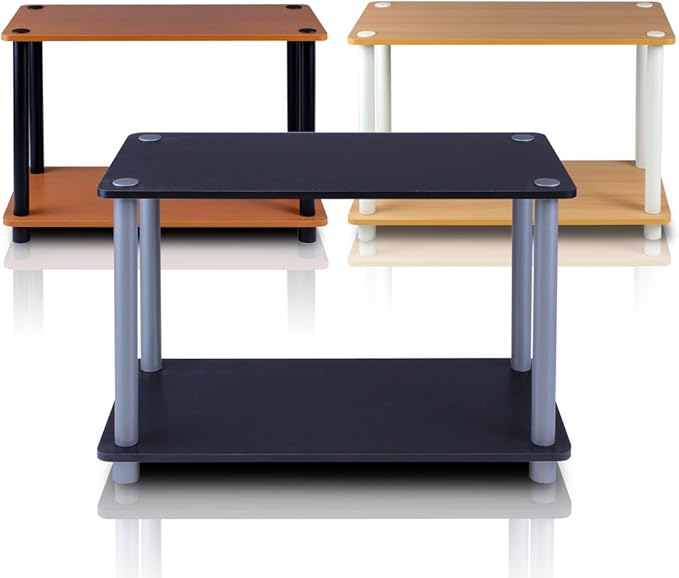 Furinno Turn-N 2-Tier No Tools Tube Shelf/End Table, Single, Beech/White