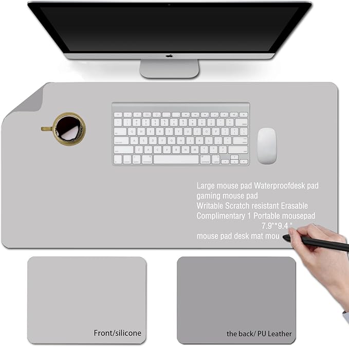 Erasable writable(Frontside) Table mat,Dual Sided Desk Mat, Large Mouse Pad, Notepad, Writing White Board (Includes 7.9"x9.4" Portable Mousepad)