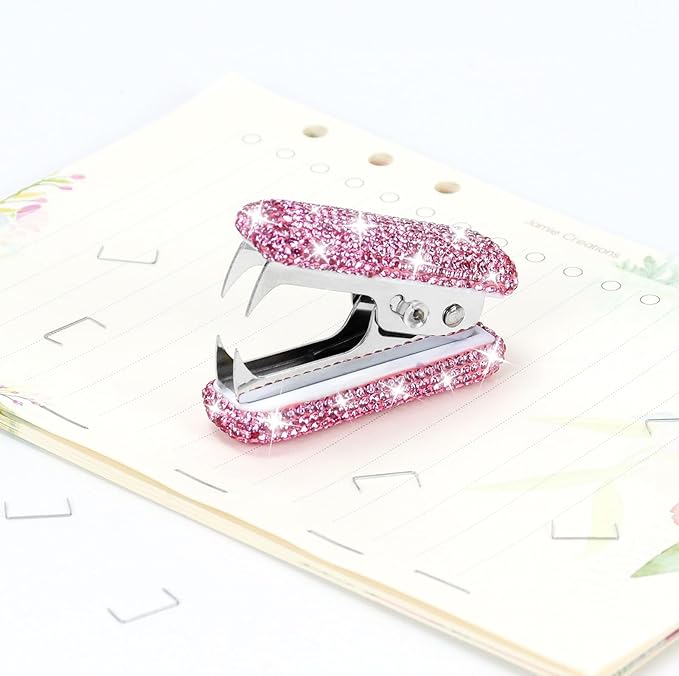 Multibey Arylic Staples Remover, Rhinestone Handmade Crystal Staple Removal Tool Staple Puller Metal Jaws Stationery, Dazzling Bling Office Desk Accessory for Office School and Home (Shiny Pink)
