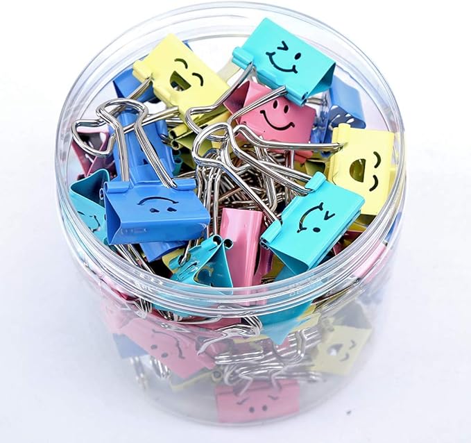 【72pack】 Binder Clips, Limque Paper Clips,Paper Clamps with Colored Cute Hollow Smiling Face,72 Pcs Assorted Size Clip, for Office,Teacher Gifts and Kitchen
