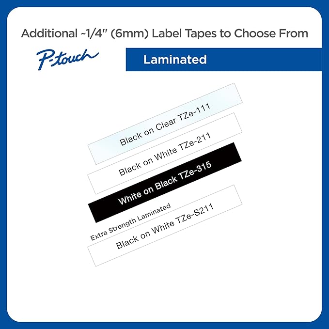 Brother Genuine P-touch TZE-211 Label Tape 1, 1/4" (0.23") Standard Laminated P-touch Tape, Black on White, Laminated for Indoor or Outdoor Use, Water Resistant, 26.2 Feet (8M), Single-Pack