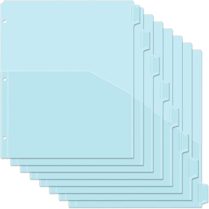 Koqye Binder Dividers with Pockets - 8 Plastic Dividers for 3 Ring Binders - A4 Bividers with Tabs for Planners (Blue - 1 Pack)