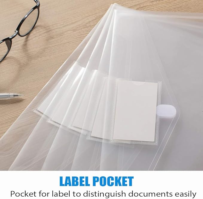 Sooez 24 Pack Plastic Envelopes Poly Envelopes, Clear Document File Folders US Letter A4 Size File Envelopes with Label Pocket for School Home Work Office Organization, Clear