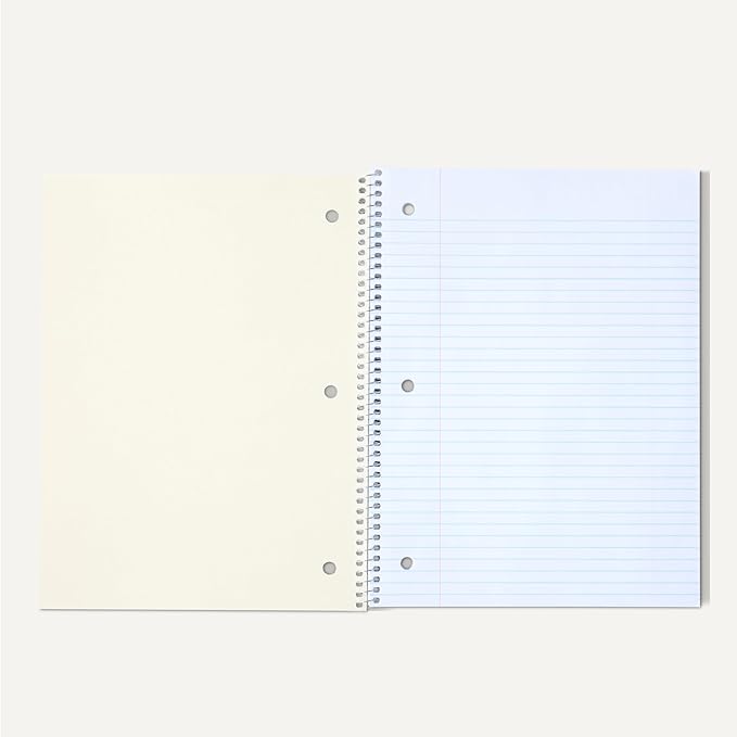 Amazon Basics College Ruled Spiral Notebook, For Work and School, 70 Sheets, 8" x 10.5", Assorted Solid Colors, 5 pack