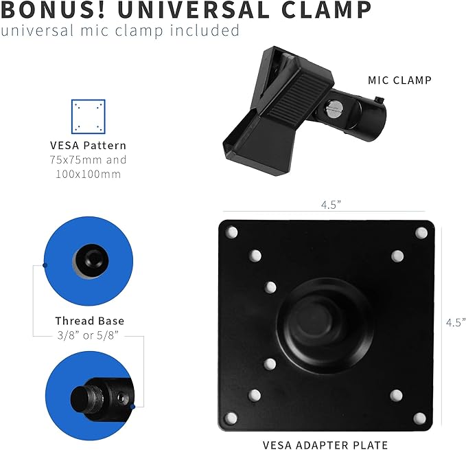 VIVO Universal Steel Microphone or Camera VESA Adapter Kit, Monitor Stand Mounting Bracket Plate, 5/8" and 3/8" Thread Base Options, Black, MOUNT-V00MIC