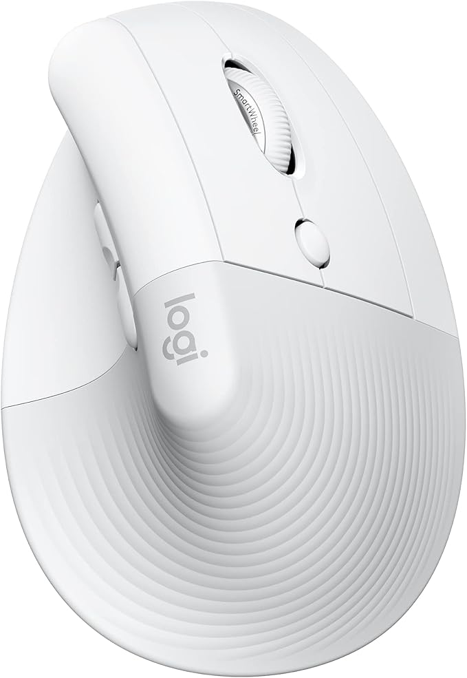 Logitech Lift Vertical Ergonomic Mouse, Wireless, Bluetooth or Logi Bolt USB Receiver, Quiet clicks, 4 Buttons, Compatible with Windows/macOS/iPadOS, Laptop, PC - Off White (Renewed)