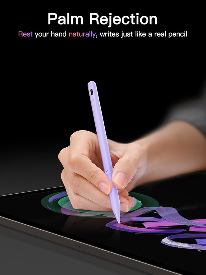 Stylus Pen for ipad 2018-2025, USB-C Fast Charging Pencil, Pixel-Perfect Tilt Sensitivity for iPad 11/10/9/8/7/6/A16, iPad mini 7/6/5, iPad Air M3/2 11"/13"/5/4/3, iPad Pro M5/4 13"/12.9″/11″ Purple