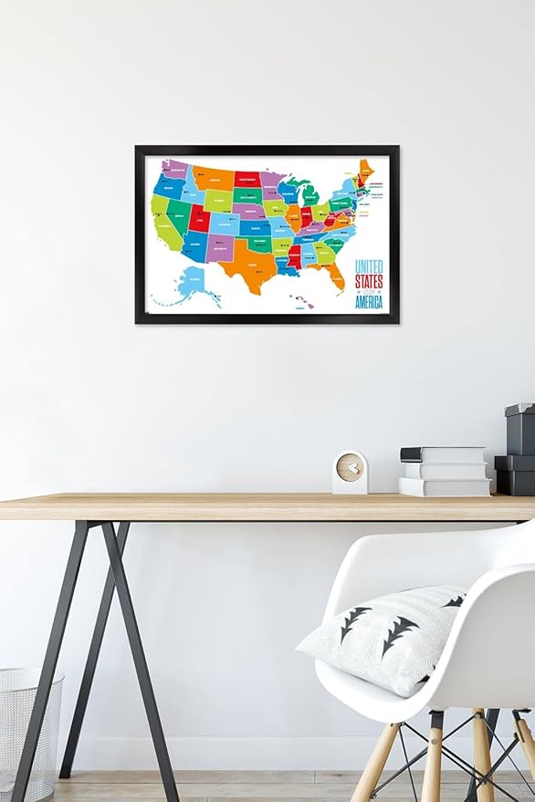 Trends International Map - United States Of America 2022 Wall Poster, 14.725" x 22.375", Black Framed Version