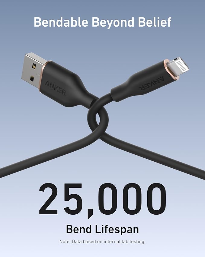 Anker Flow USB A to Lightning Cable, Durable Charging Cord for iPhone 14/13, AirPods, and More (Cord Organizer Included)(6FT, USB 2.0)