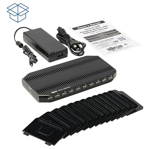 Eaton Tripp Lite Series USB Charging Station for Multiple Devices, 10-Port Portable Multi USB Device Dock with Storage Slots for Phone Apple iPhone Tablet iPad & Laptops, 2.4A Per Port (U280-010-ST)