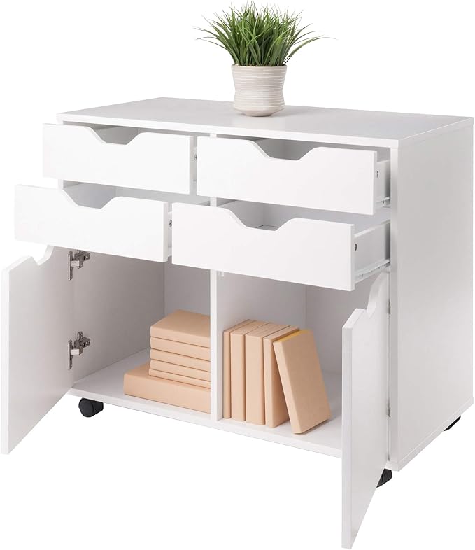 Winsome Halifax Storage Mobile Cabinets, 2 Doors, 4 Drawers, for Home Office, White