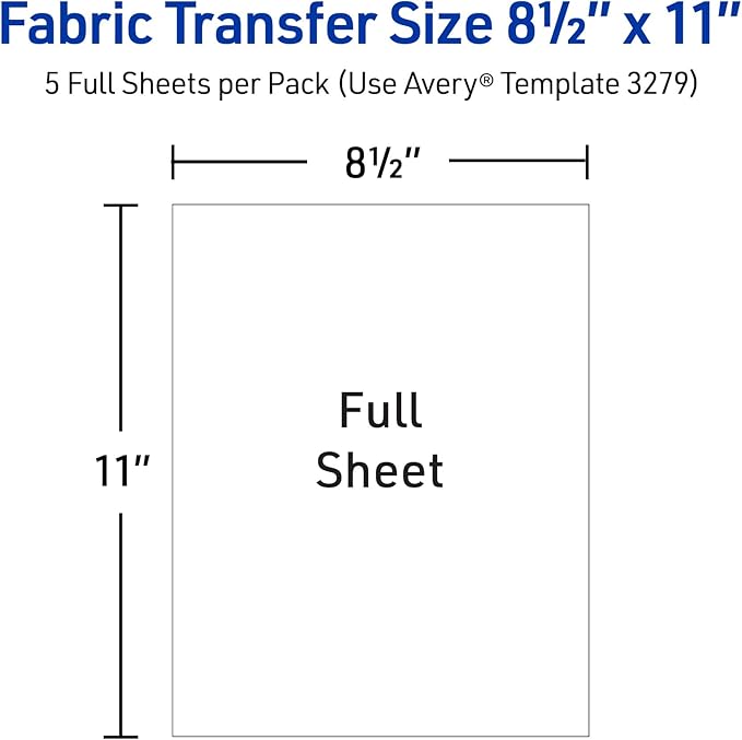 Avery Printable Heat Transfer Paper for Dark Fabrics, 8.5" x 11", Inkjet Printer Compatible, 5 Sheets of Iron On Transfer Paper, Great for Custom Shirts, Uniforms, Gifts, and More (3279)