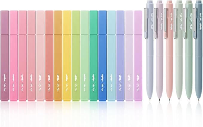Mr. Pen Aesthetic Highlighters and Gel Pens, 22 Pack, Assorted Colors Bible Highlighters, No Bleed, Black Ink Gel Pens, Cute Highlighter Pens for Bibles