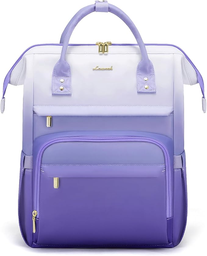 LOVEVOOK Gradient Laptop Backpack for Women,15.6 Inch Work Computer Bakcpack Purse Laptop Bag With Anti-Theft Pocket,Waterproof Carry on Teacher College Backpack for Travel,Purple-White