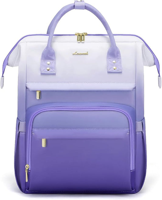 LOVEVOOK Gradient Laptop Backpack for Women,15.6 Inch Work Computer Bakcpack Purse Laptop Bag With Anti-Theft Pocket,Waterproof Carry on Teacher College Backpack for Travel,Purple-White
