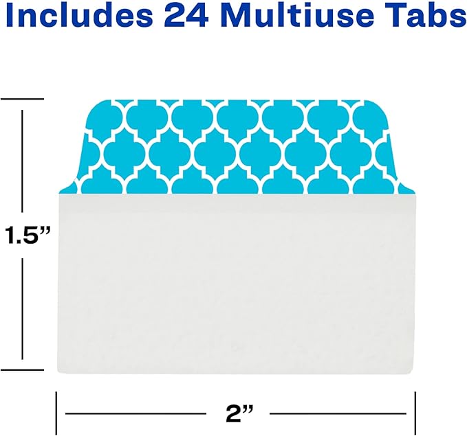 Avery Multiuse Ultra Tabs, 2" x 1.5", 2-Side Writable, Assorted Designs, 24 Repositionable Tabs (74774)